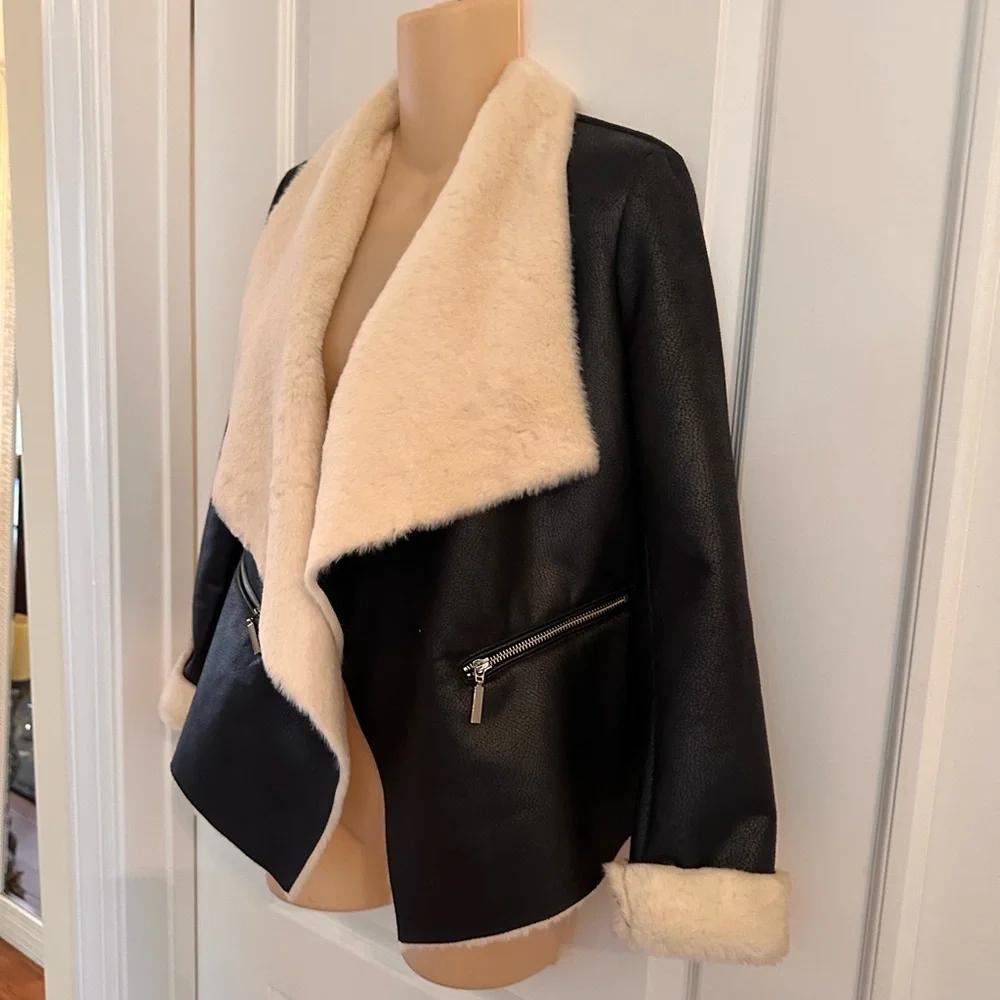 Gianni Bini faux fur and leather moto jacket‎